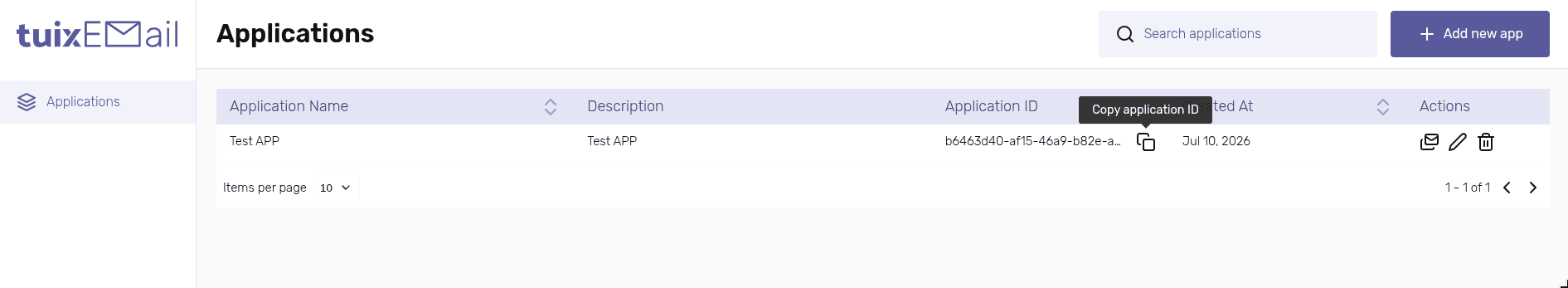 Application ID mit Kopier-Symbol