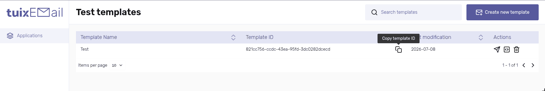 Template ID mit Kopier-Symbol